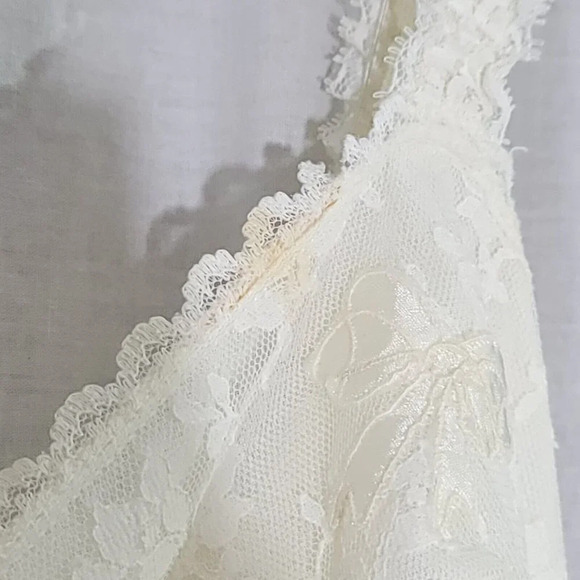 Vintage Miss Siren Peignoir Gown Robe Set Beige Nylon Chiffon Sheer Lace Small - Picture 9 of 11